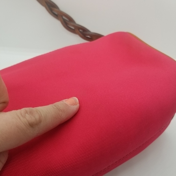 Dooney & Bourke hot pink canvas small purse with brown leather strap - Picture 14 of 15